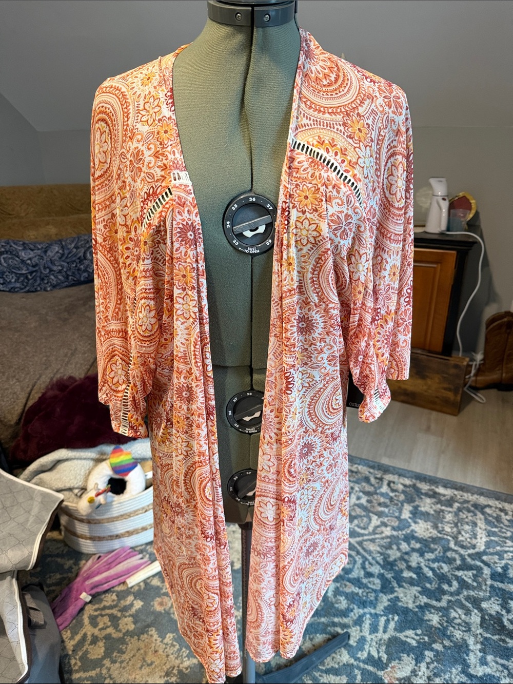 Cure Open-Front Orange Paisley Women's Kimono Jacket
